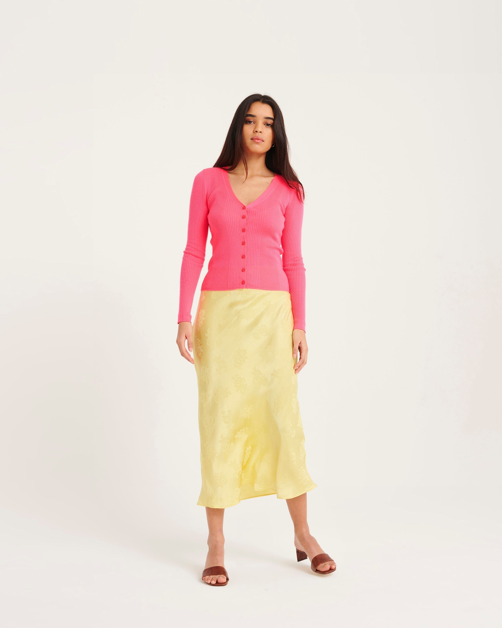Cardigan à côtes en laine mérinos - Rainbow Pink