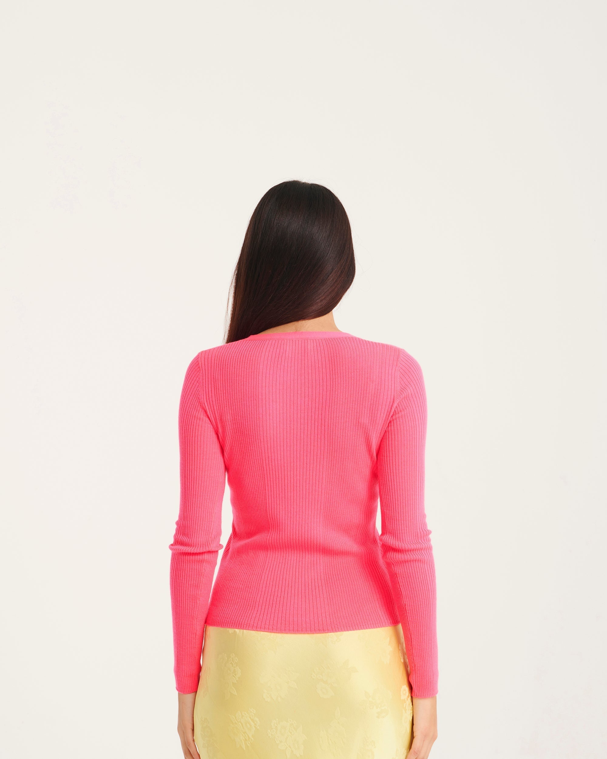 Cardigan à côtes en laine mérinos - Rainbow Pink