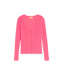 Cardigan à côtes en laine mérinos - Rainbow Pink