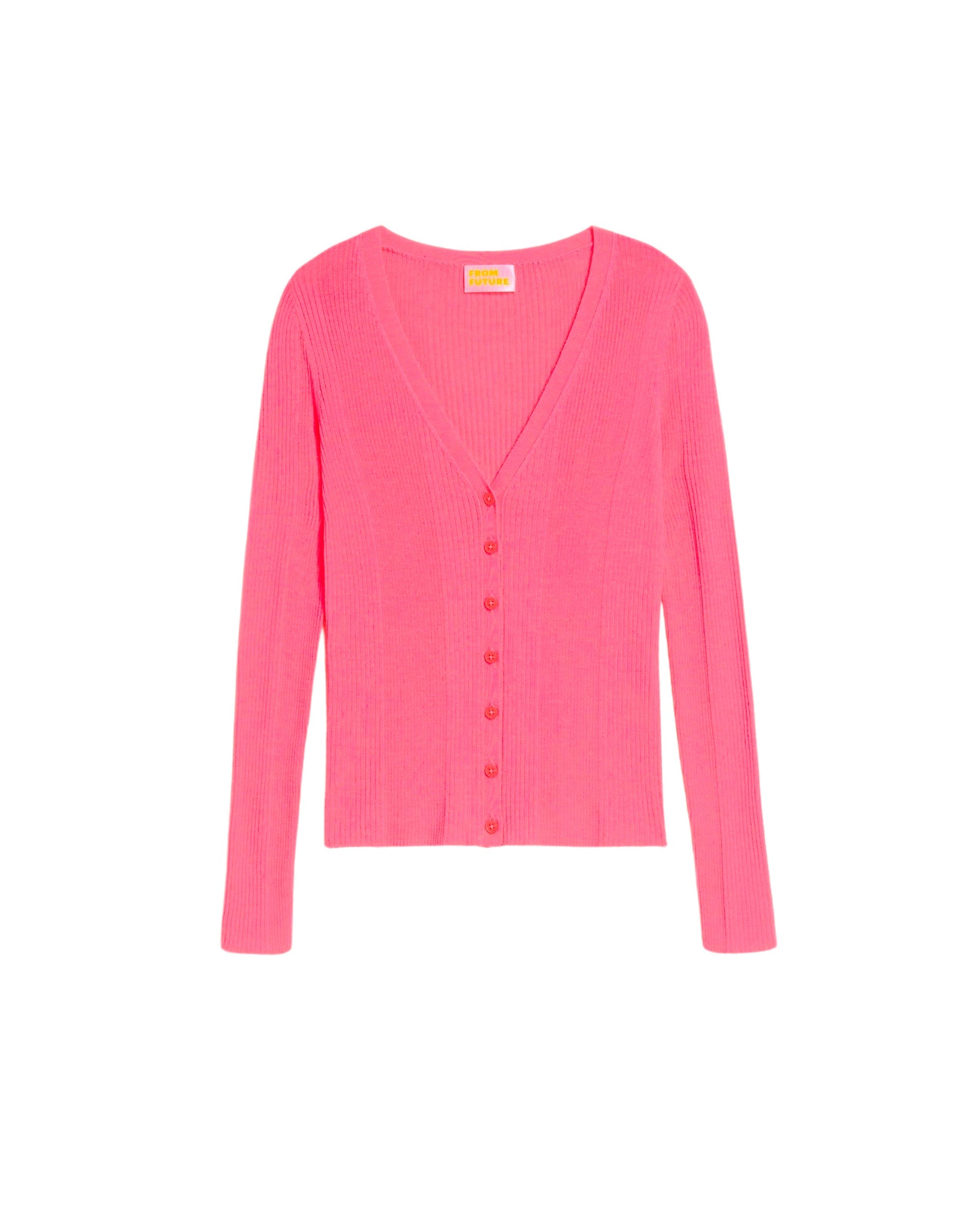 Cardigan à côtes en laine mérinos - Rainbow Pink
