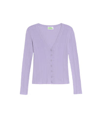 Cardigan à côtes en laine mérinos - Lilac