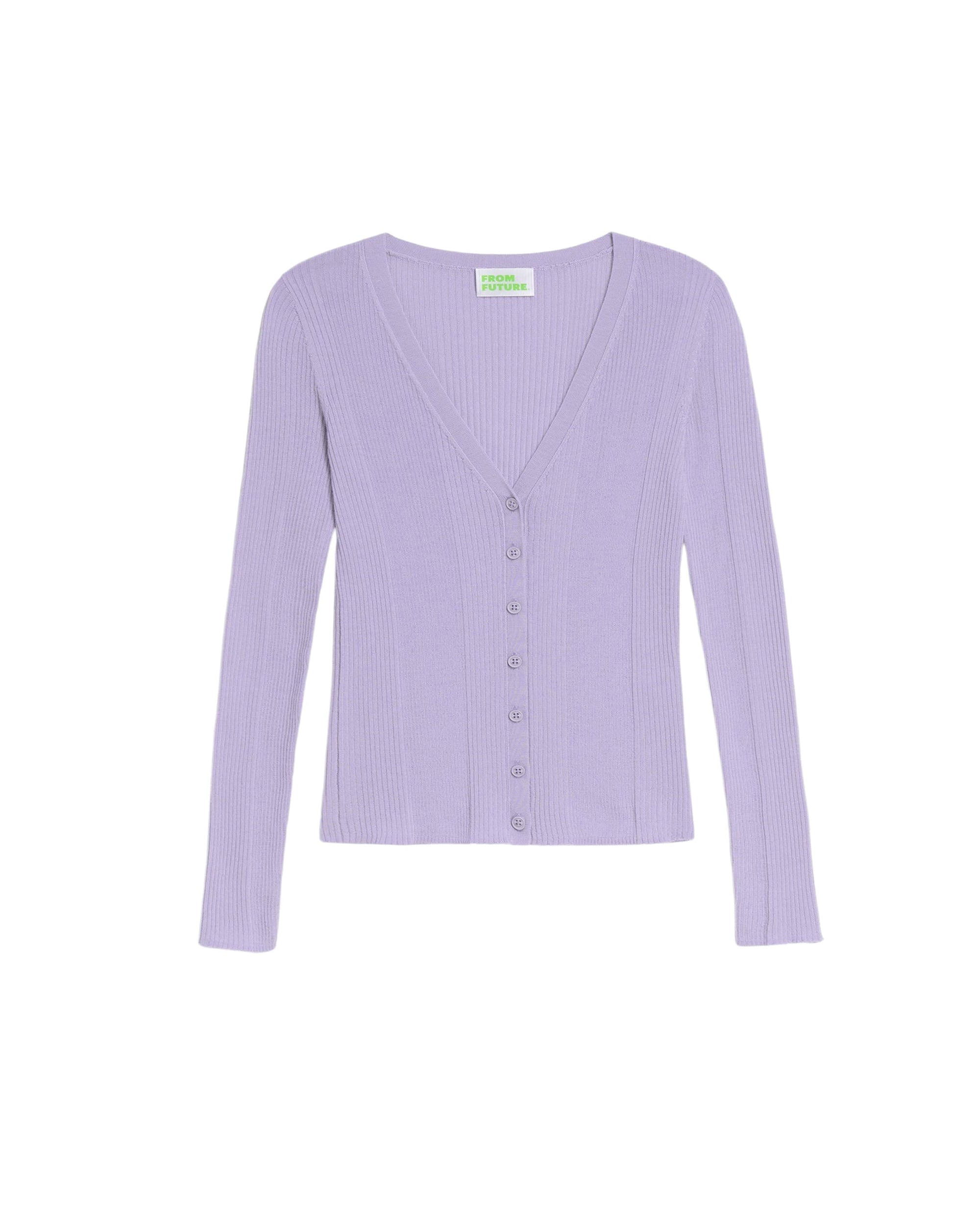 Cardigan à côtes en laine mérinos - Lilac