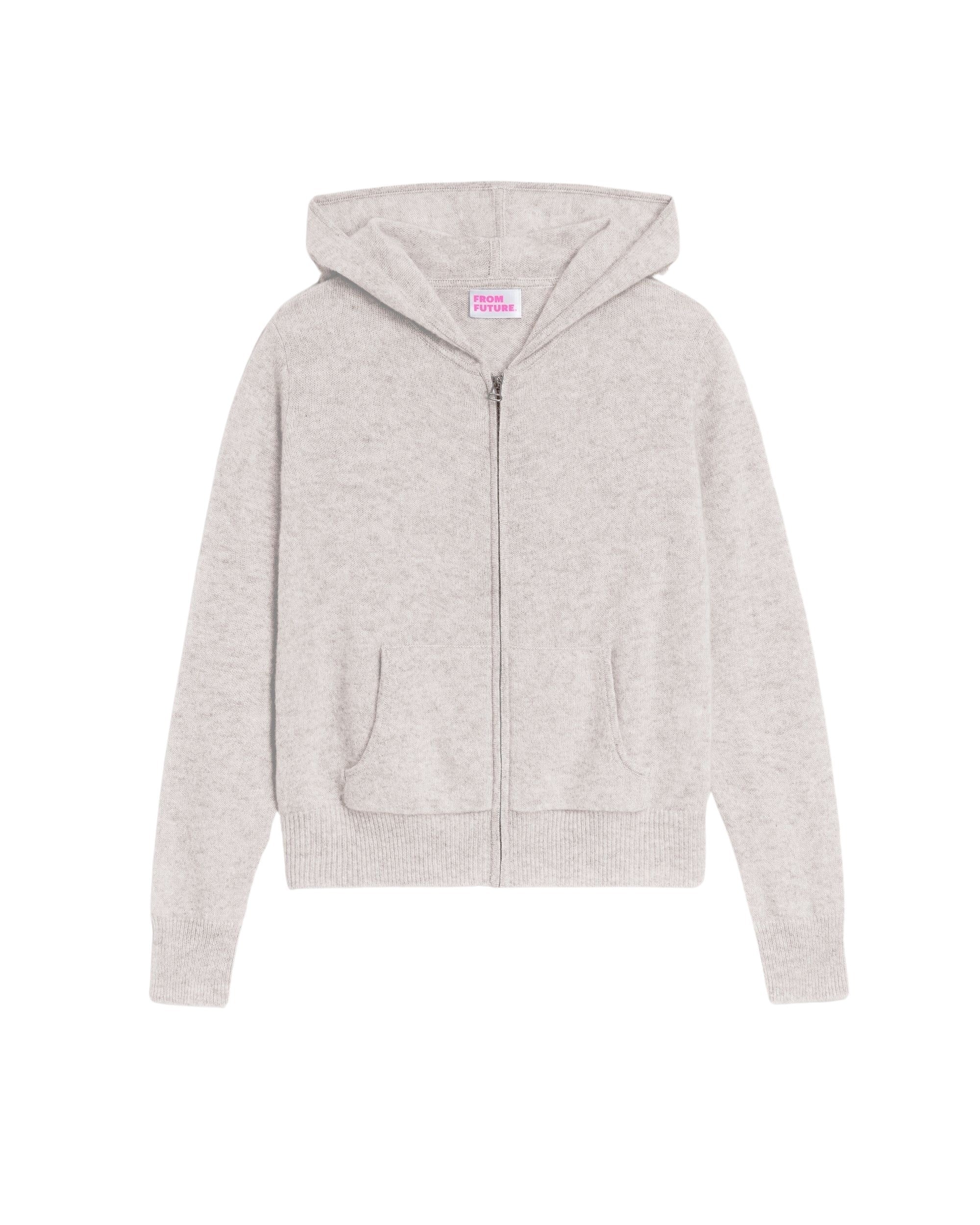 Hoodie Light court et zippé en cachemire - Light Heather Gray