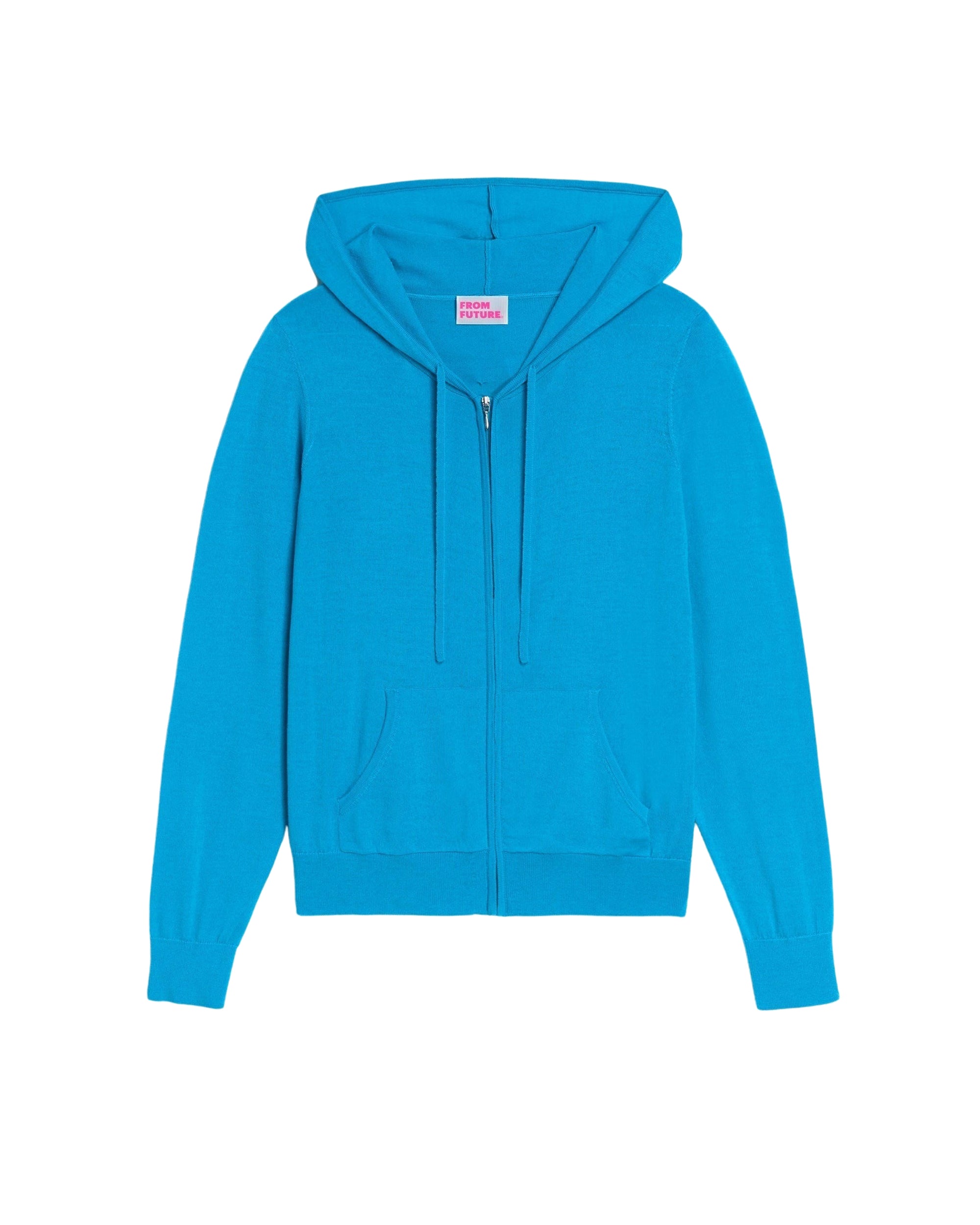 Hoodie zippé à poches en laine mérinos - Aqua Blue