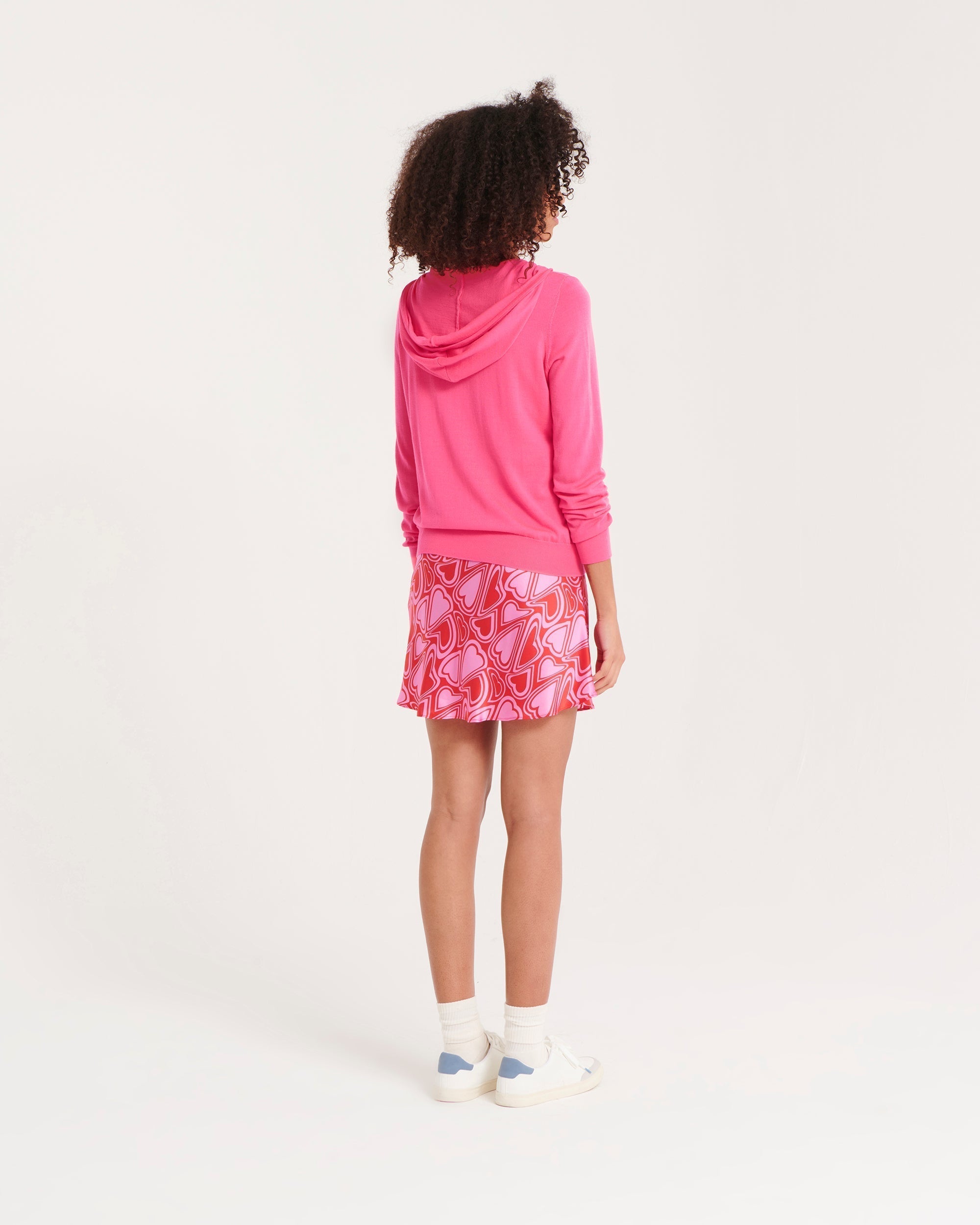 Hoodie zippé à poches en laine mérinos - Rainbow Pink