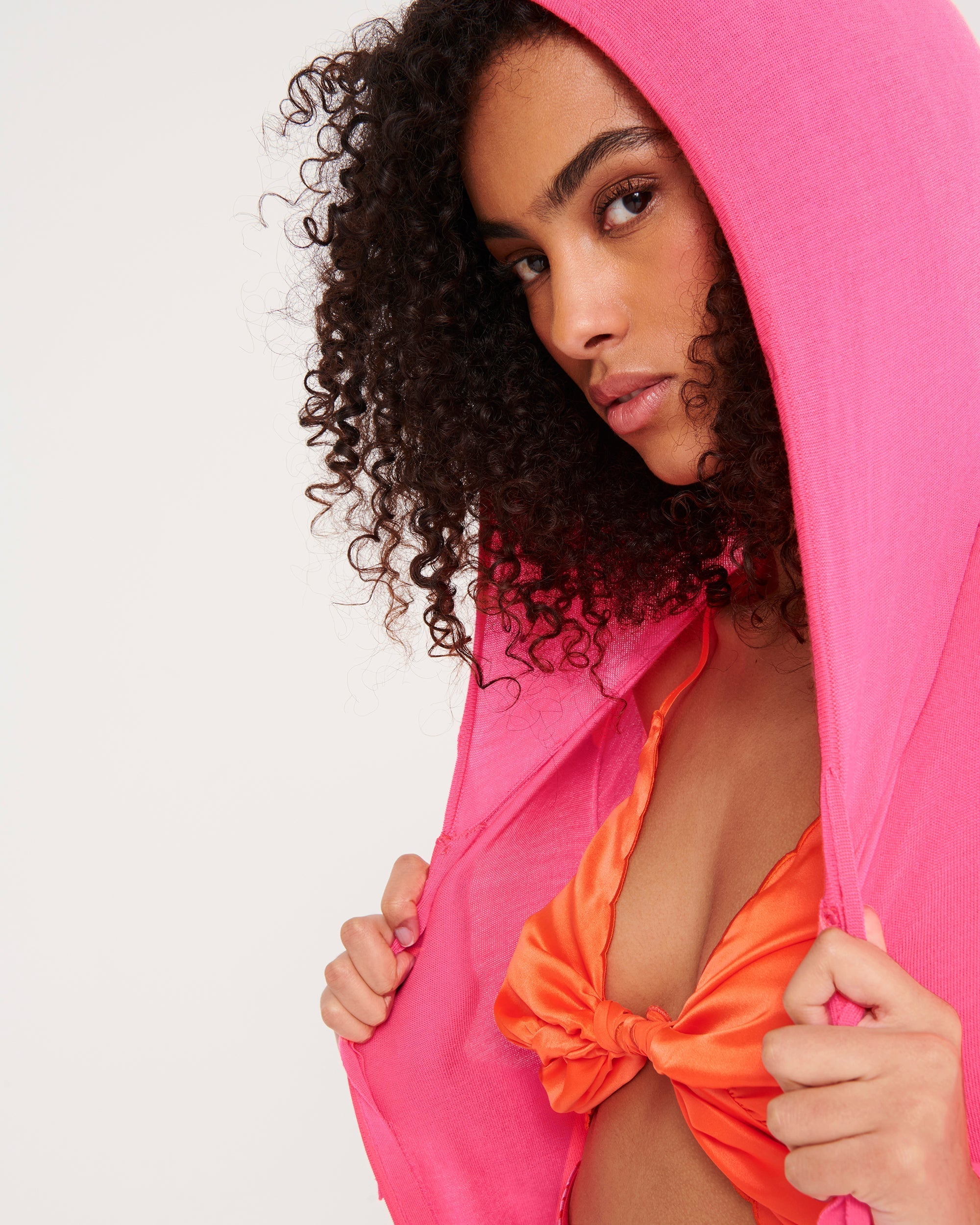 Hoodie zippé à poches en laine mérinos - Neon Orange