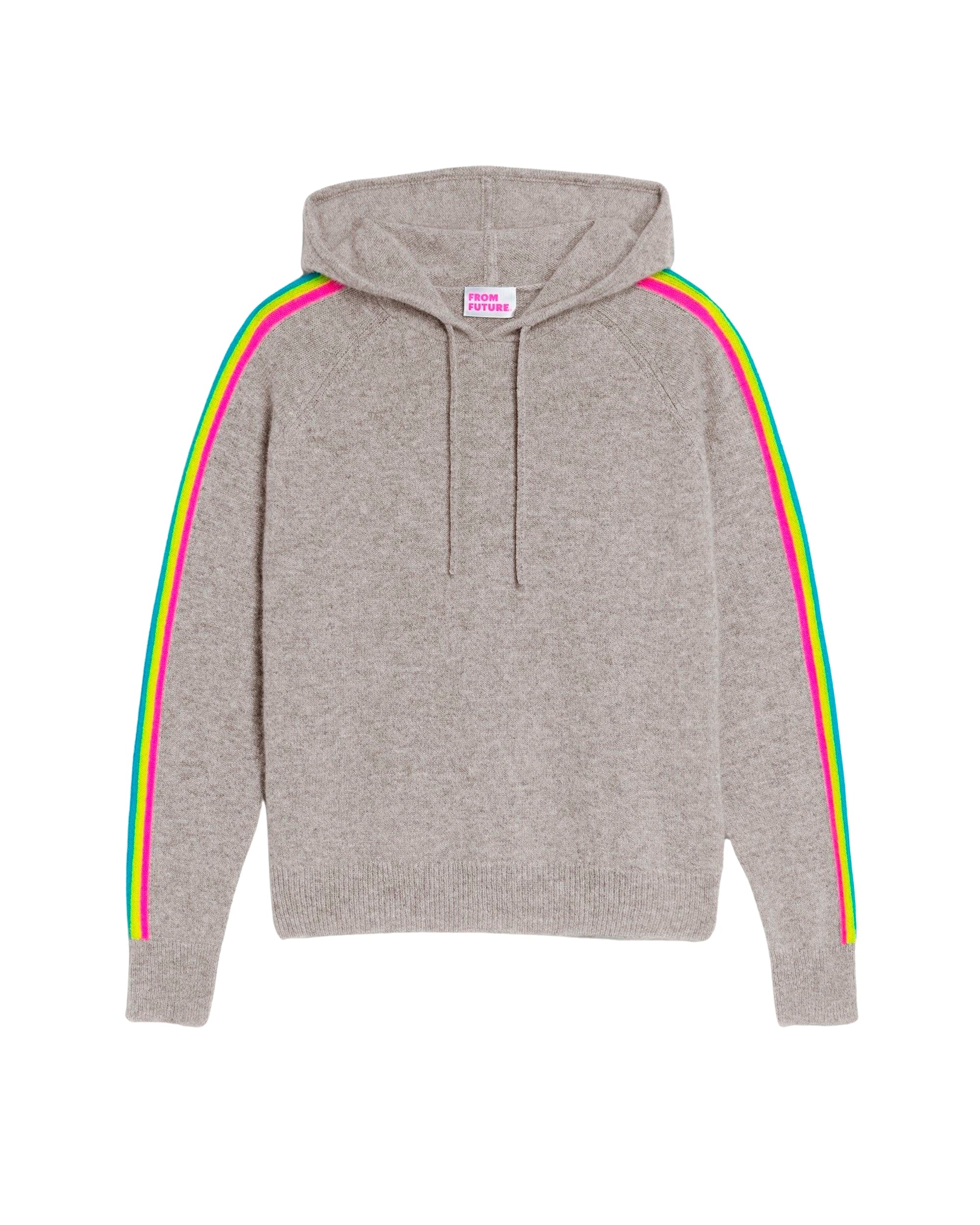 Hoodie oversize à bande multicore en cachemire - Dark Heather Gray
