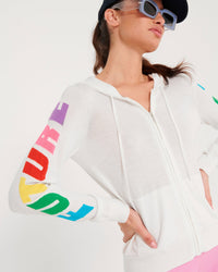 Hoodie zippé Future en laine mérinos - White & Ecru