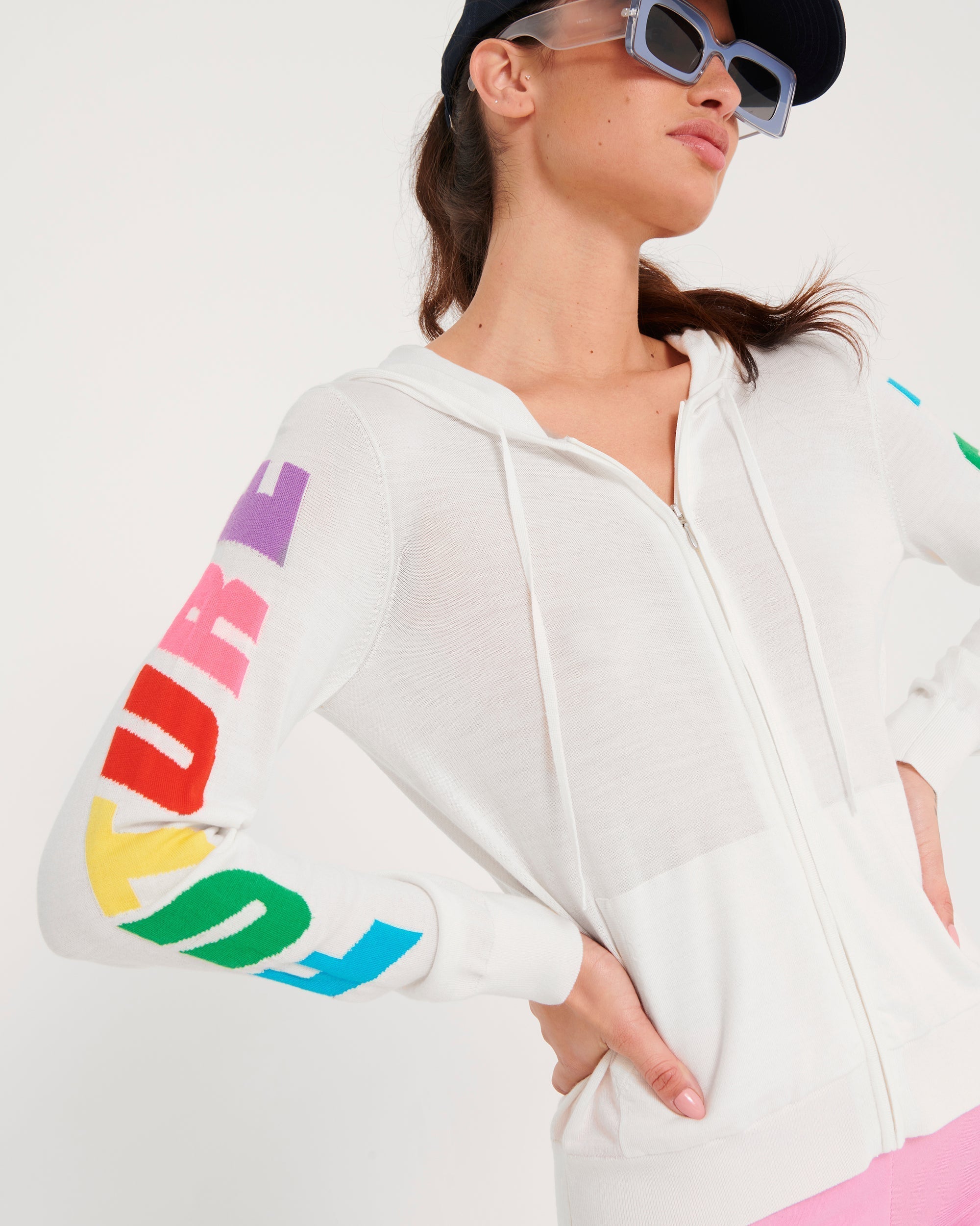Hoodie zippé Future en laine mérinos - White & Ecru
