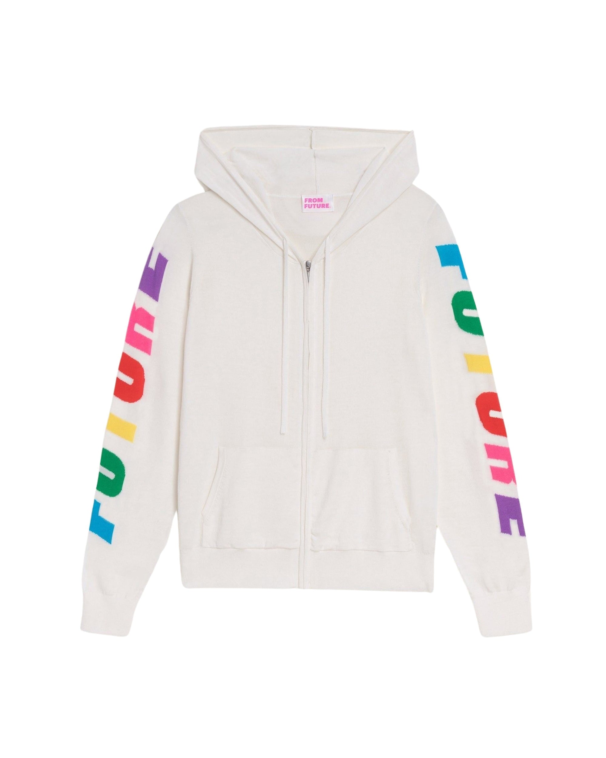 Hoodie zippé Future en laine mérinos - White & Ecru