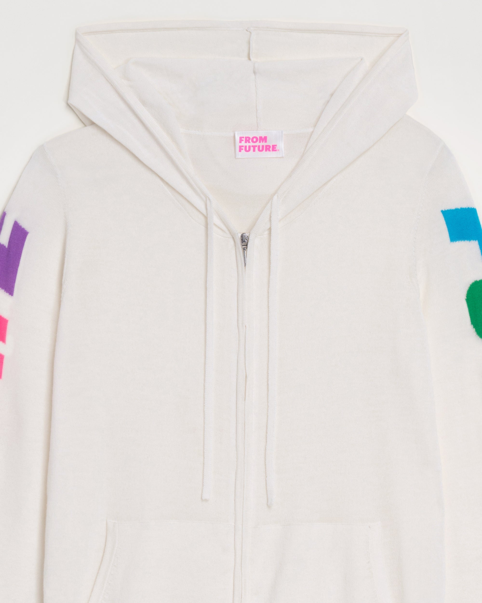 Hoodie zippé Future en laine mérinos - White & Ecru
