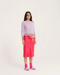 Pull fin à col rond et manches raglans en cachemire - Pop Pink