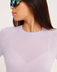 Pull fin à col rond et manches raglans en cachemire - Pop Pink