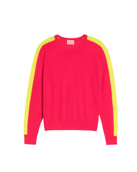 Pull court à col rond et manches bicolores en laine mérinos - Pop Pink