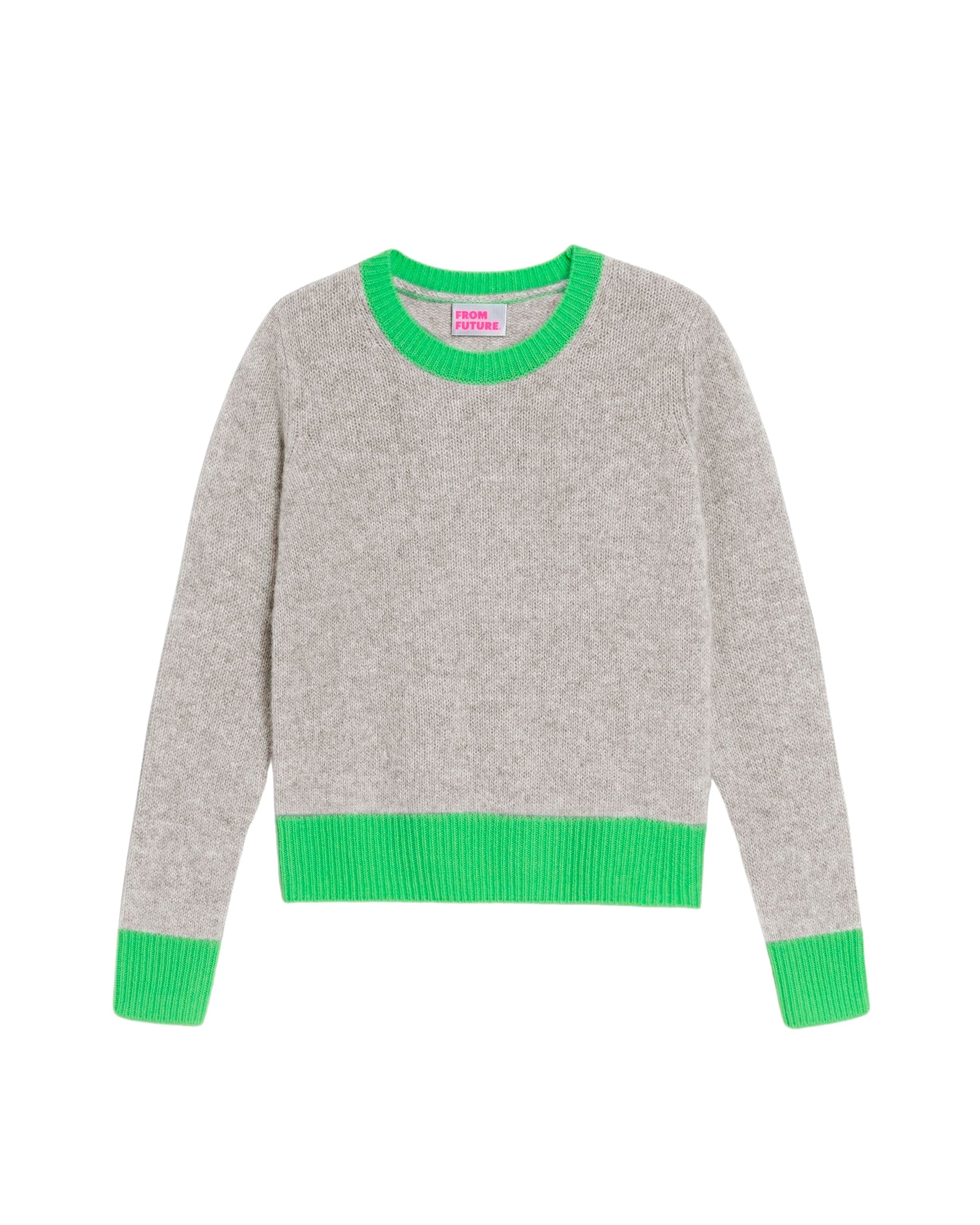 Pull court Light à col rond bicolore en cachemire - Dark Heather Gray
