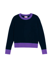 Pull court Light à col rond bicolore en cachemire - Navy