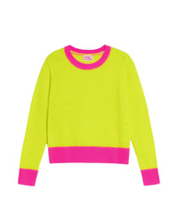 Pull court Light à col rond bicolore en cachemire - Neon Yellow