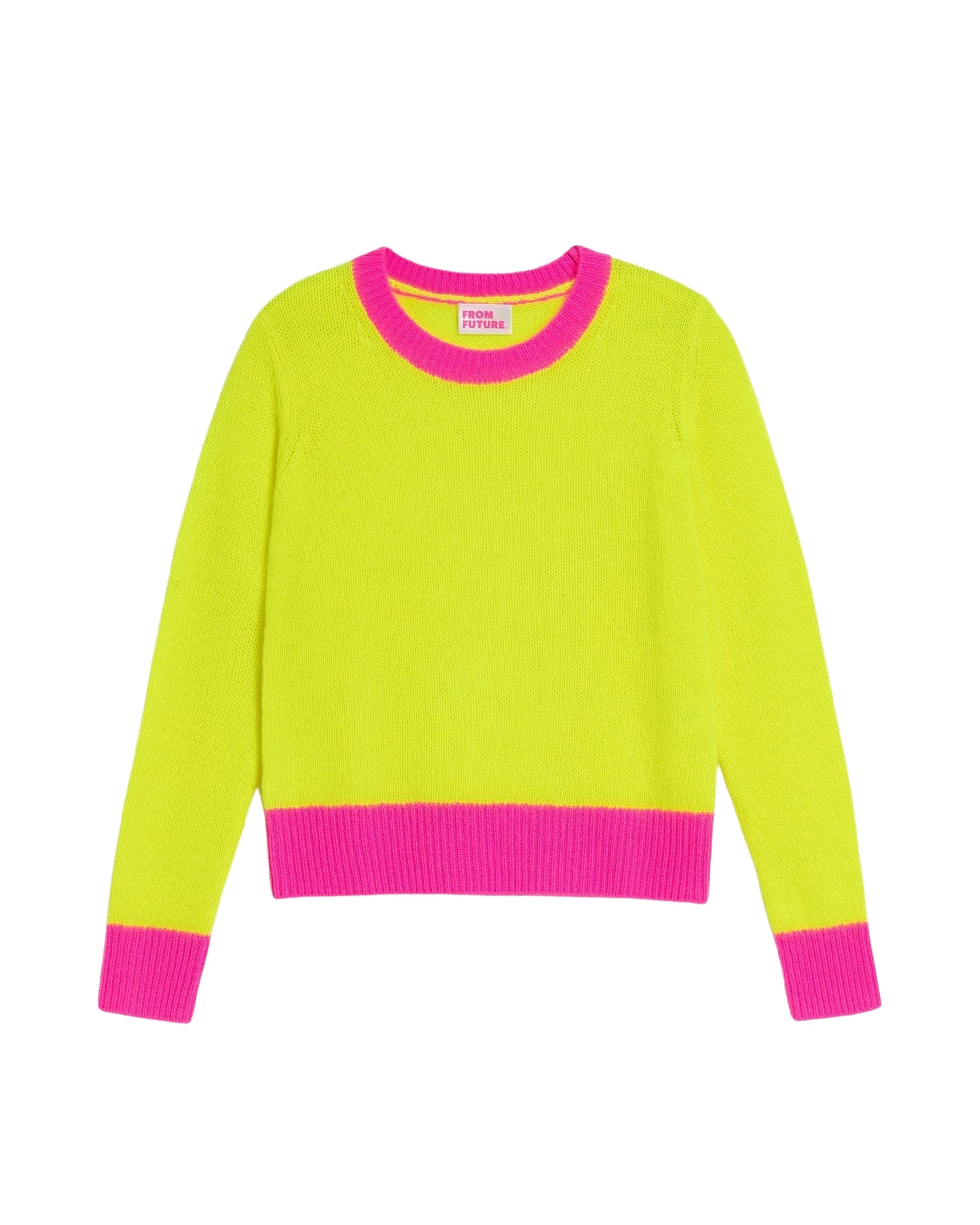 Pull court Light à col rond bicolore en cachemire - Neon Yellow