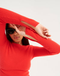 Pull fin Light à fente en cachemire - Bright Red