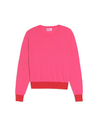 Pull à bord contrasté en laine mérinos - Washed Pink