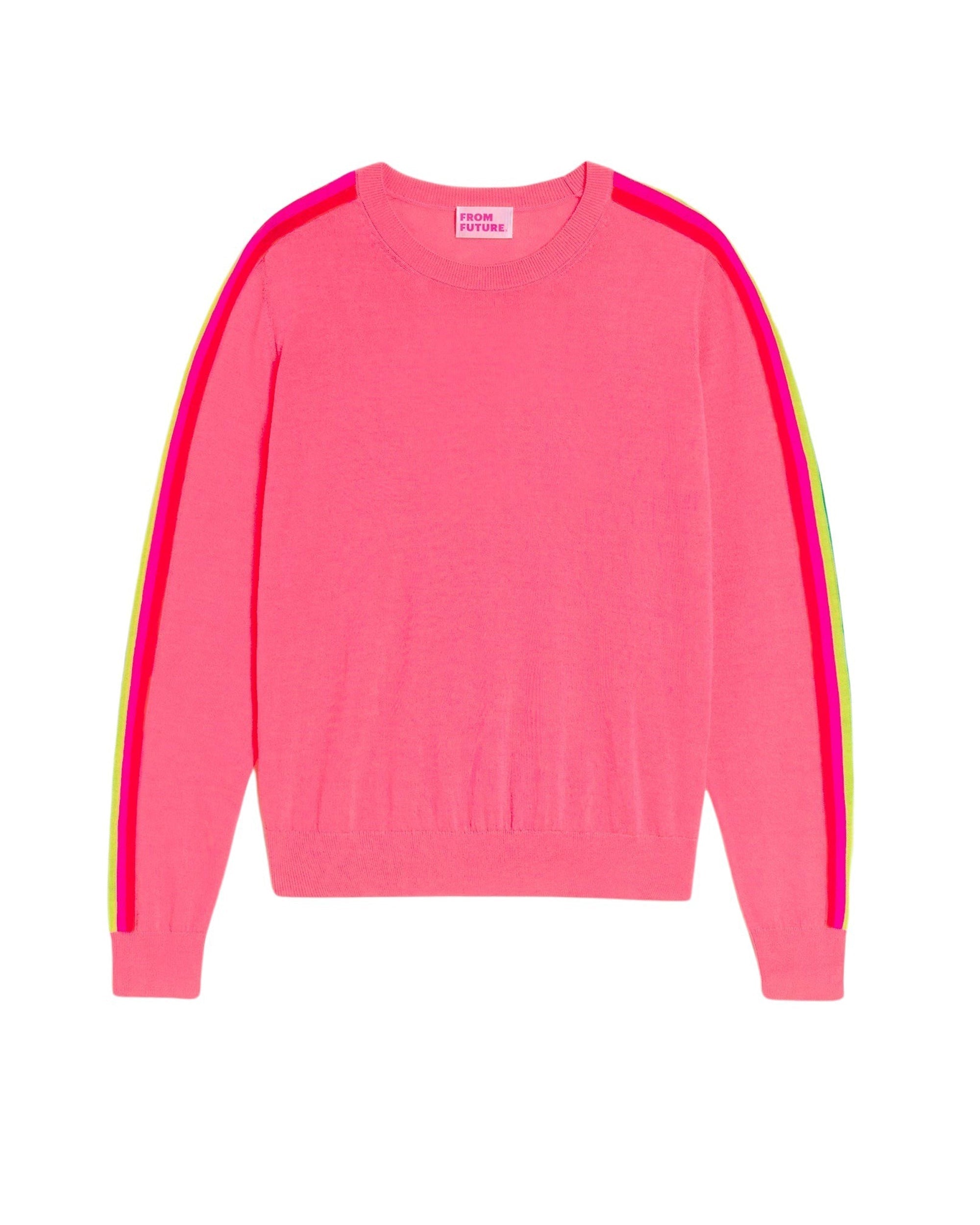 Pull à col rond en laine mérinos - Rainbow Pink
