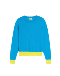Pull court à col rond bicolore en laine mérinos - Aqua Blue