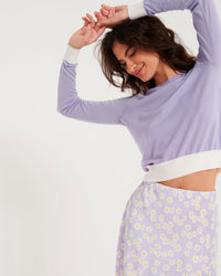 Pull court à col rond bicolore en laine mérinos - Lilac