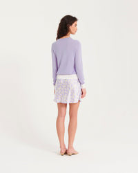 Pull court à col rond bicolore en laine mérinos - Lilac
