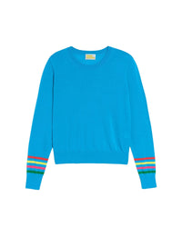 Pull col rond à rayures en laine mérinos - Aqua Blue