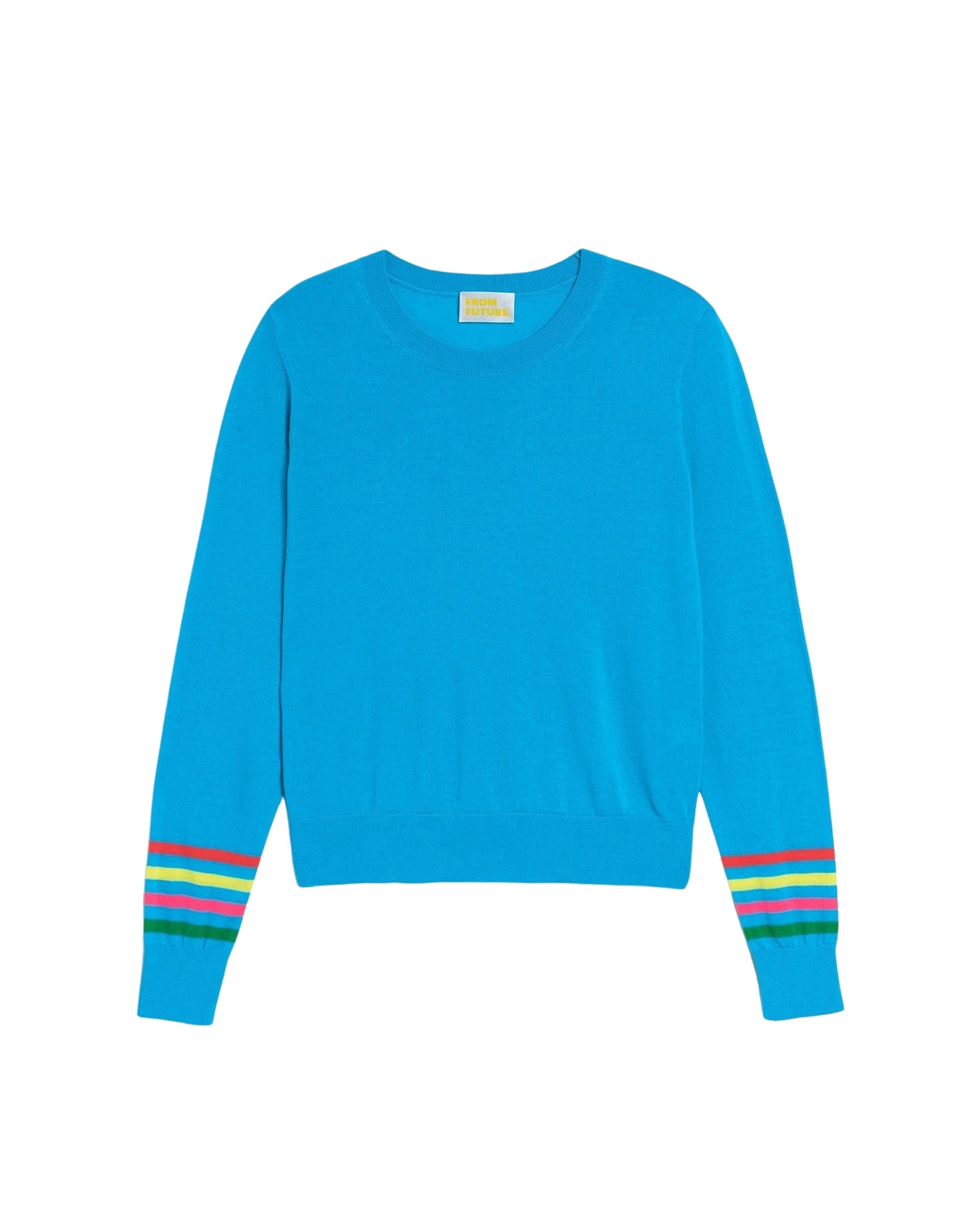 Pull col rond à rayures en laine mérinos - Aqua Blue
