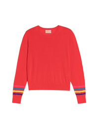 Pull col rond à rayures en laine mérinos - Neon Orange