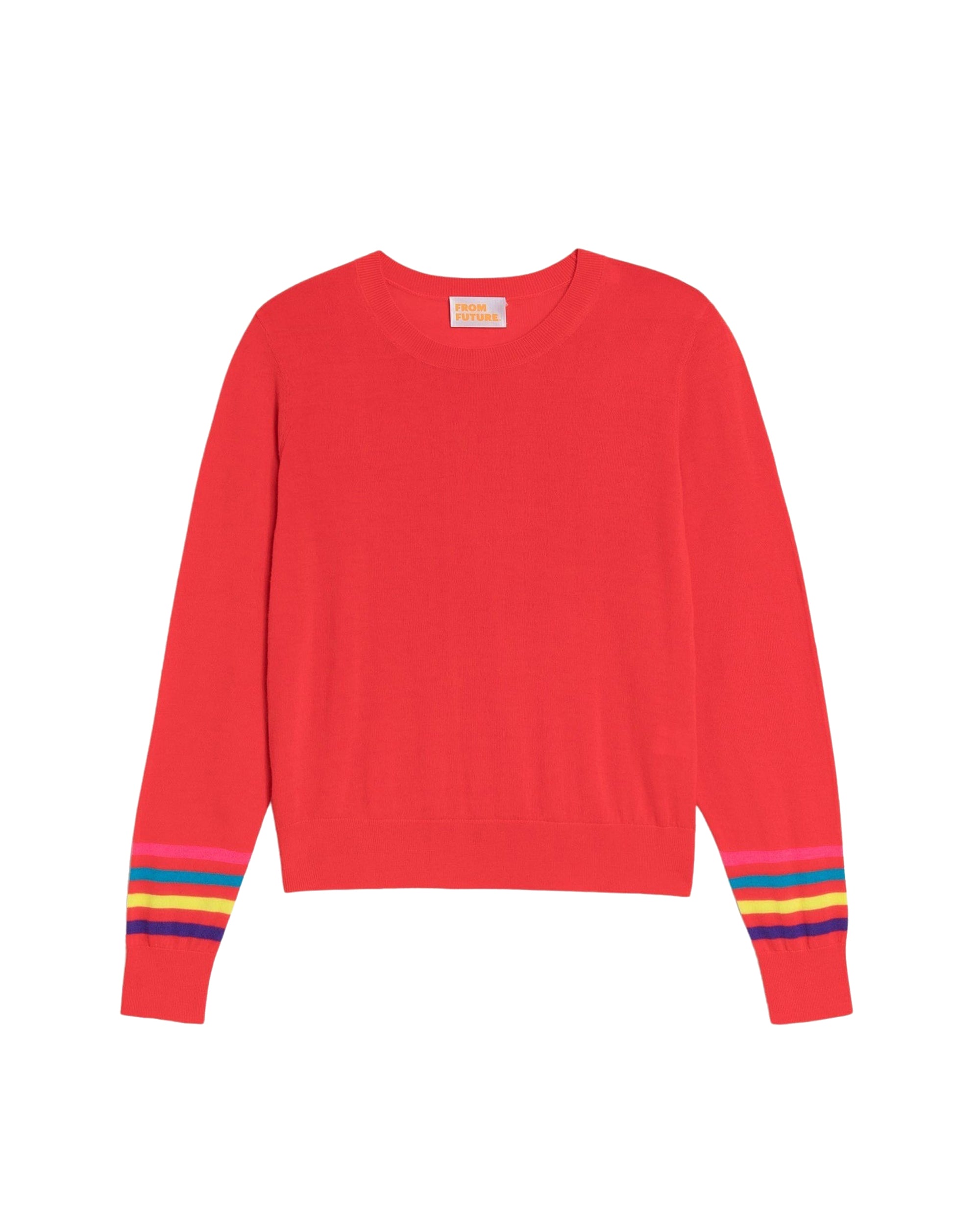 Pull col rond à rayures en laine mérinos - Neon Orange