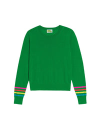 Pull col rond à rayures en laine mérinos - Summer Green