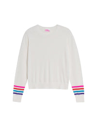 Pull col rond à rayures en laine mérinos - Ecru