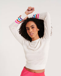 Pull col rond à rayures en laine mérinos - Neon Orange