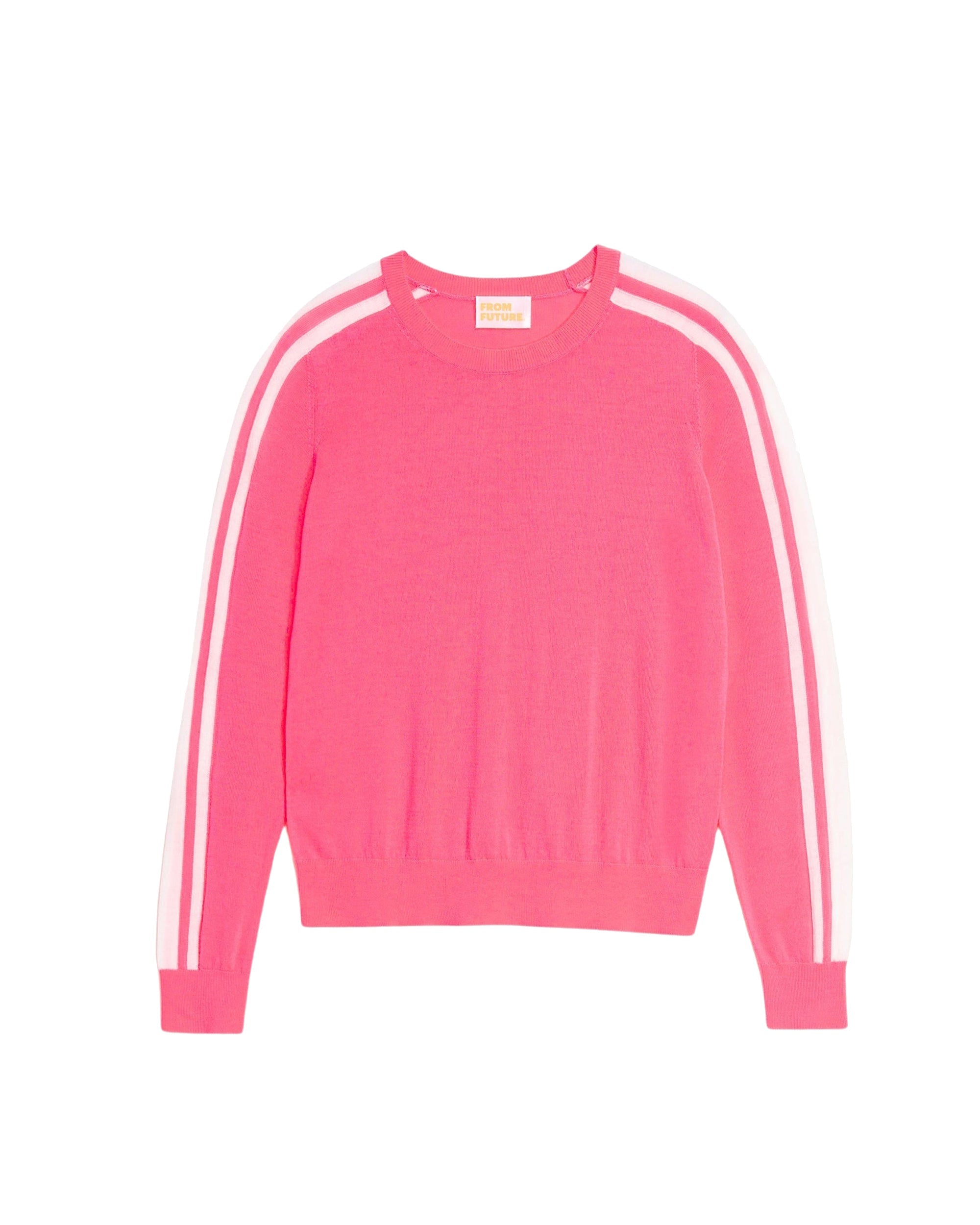 Pull à col rond à bandes en laine mérinos - Rainbow Pink