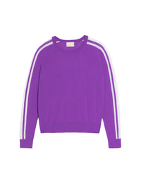 Pull à col rond à bandes en laine mérinos - Dark Lilac