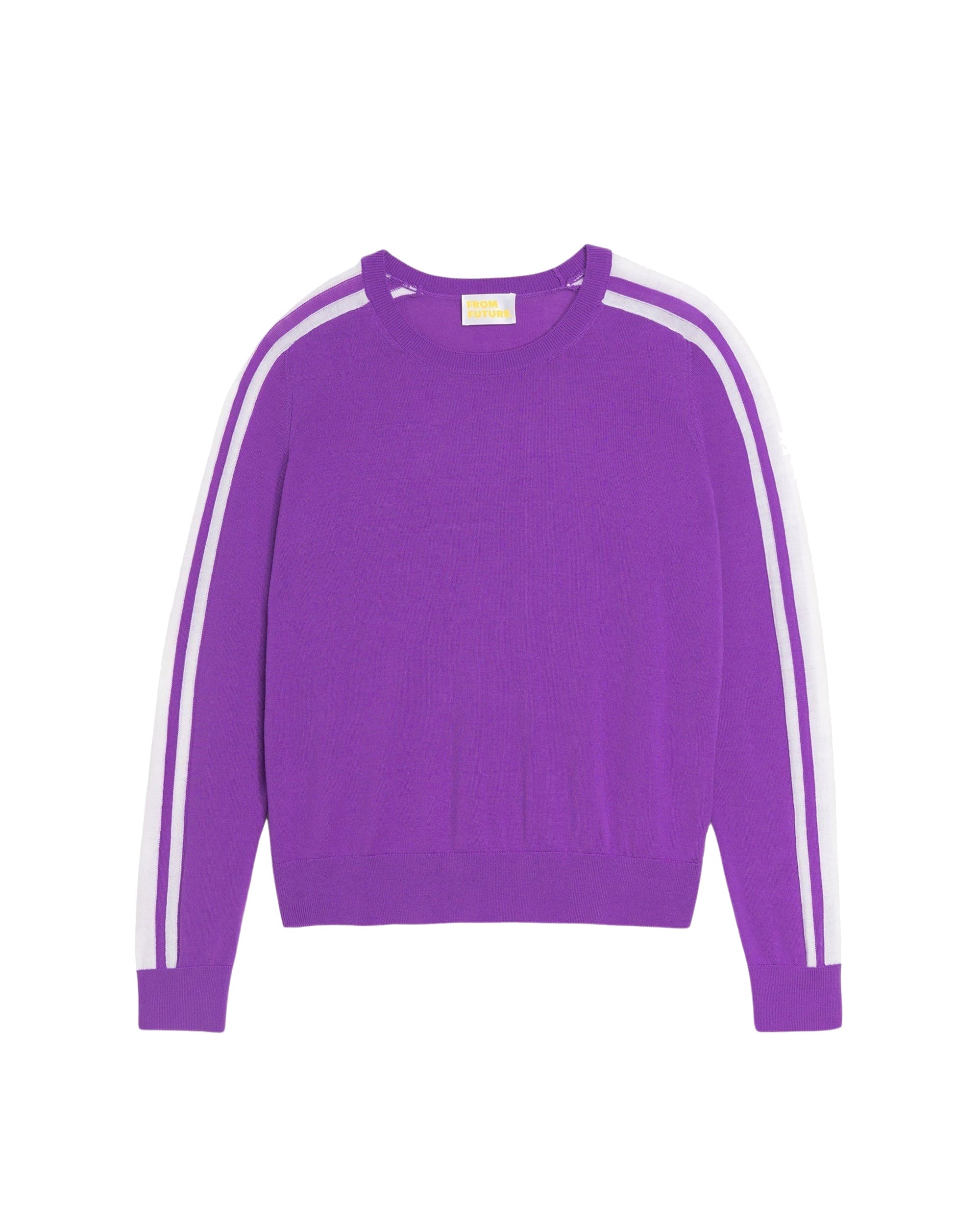 Pull à col rond à bandes en laine mérinos - Dark Lilac