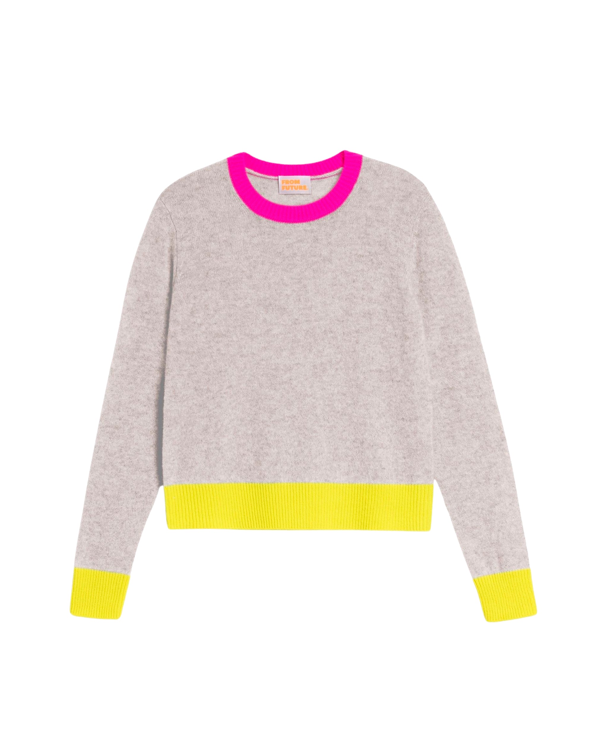 Pull Light à col rond tricolore en cachemire - Light Heather Gray