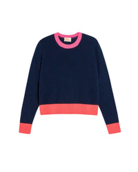 Pull Light à col rond tricolore en cachemire - Navy