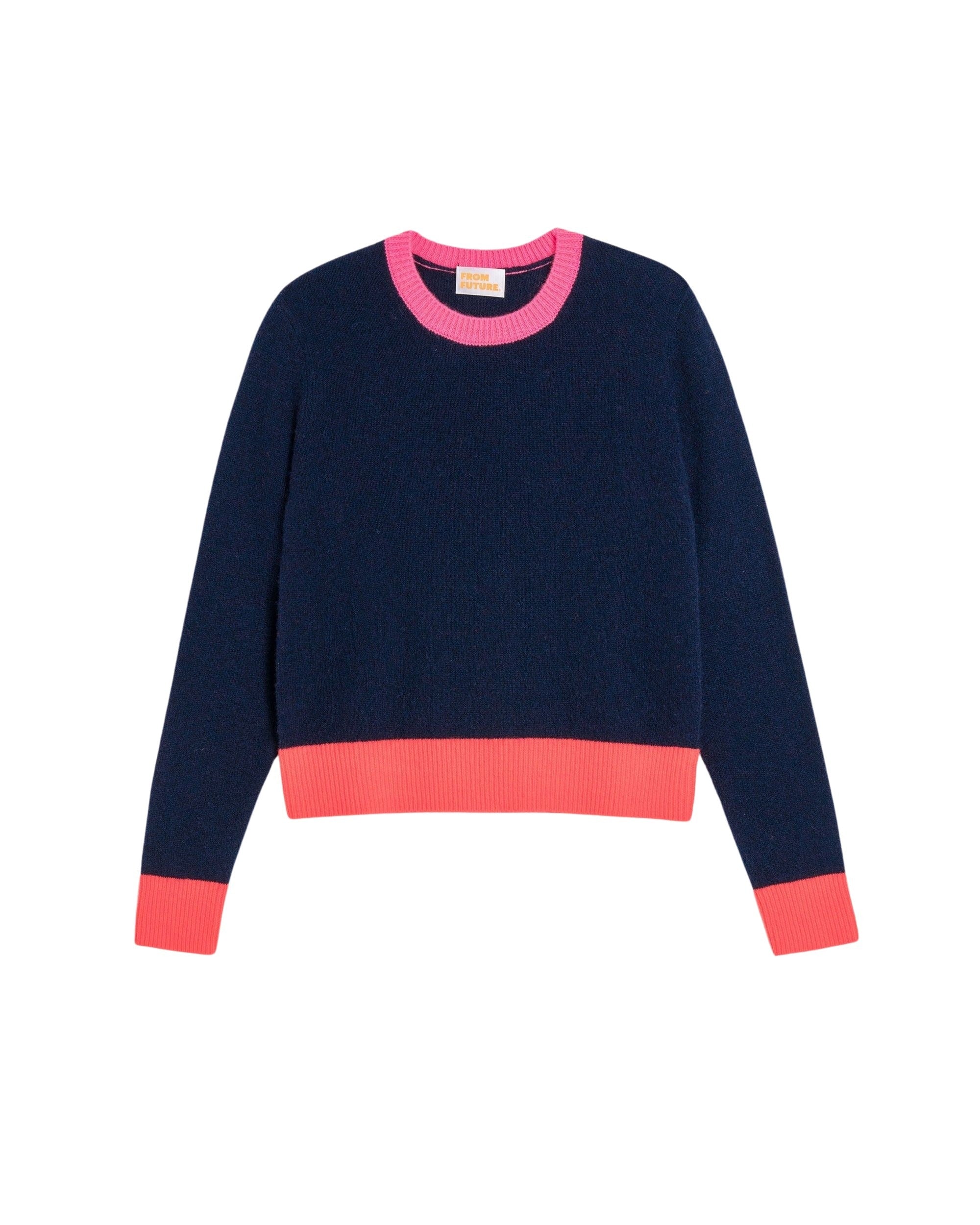 Pull Light à col rond tricolore en cachemire - Navy