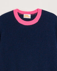 Pull Light à col rond tricolore en cachemire - Navy