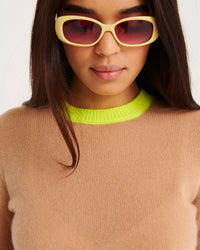 Pull Light à col rond tricolore en cachemire - Light Heather Gray