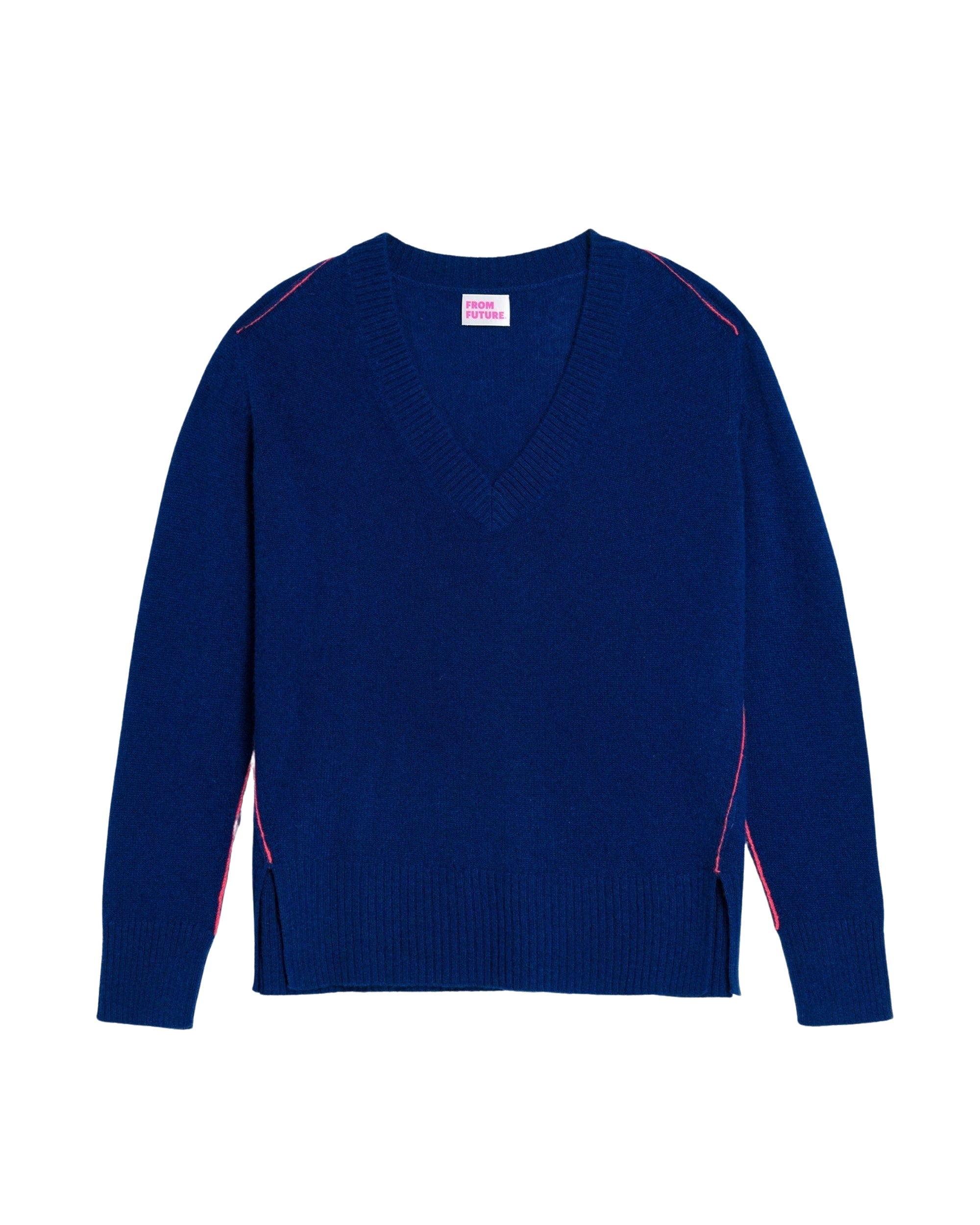Pull à col V oversize coutures contrastées en cachemire - Dark Blue