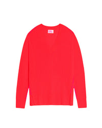 Pull à col V oversize coutures contrastées en cachemire - Bright Red