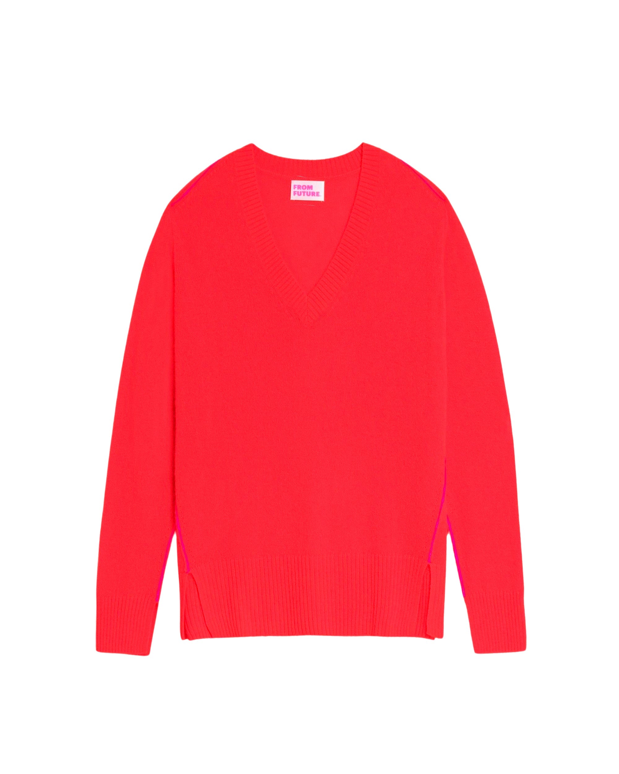 Pull à col V oversize coutures contrastées en cachemire - Bright Red