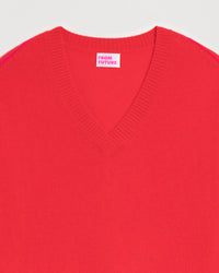 Pull à col V oversize coutures contrastées en cachemire - Bright Red