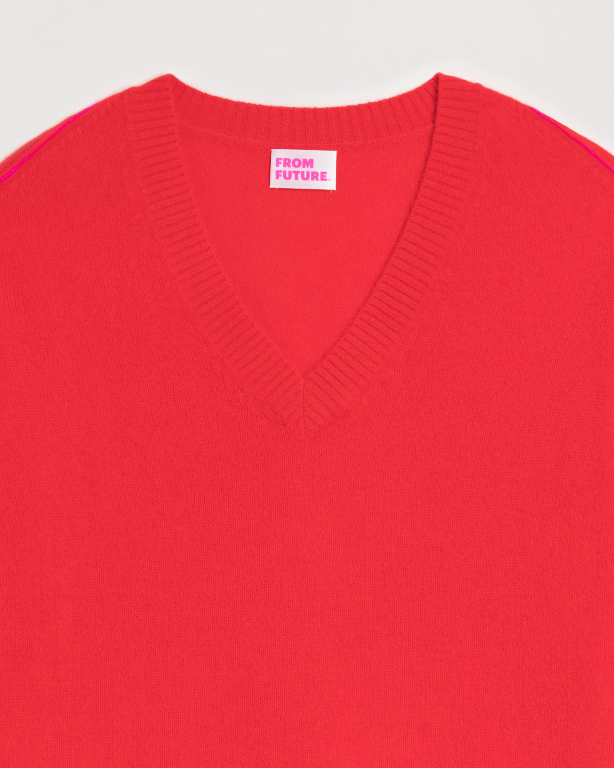 Pull à col V oversize coutures contrastées en cachemire - Bright Red