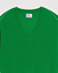 Pull à col V oversize coutures contrastées en cachemire - Summer Green