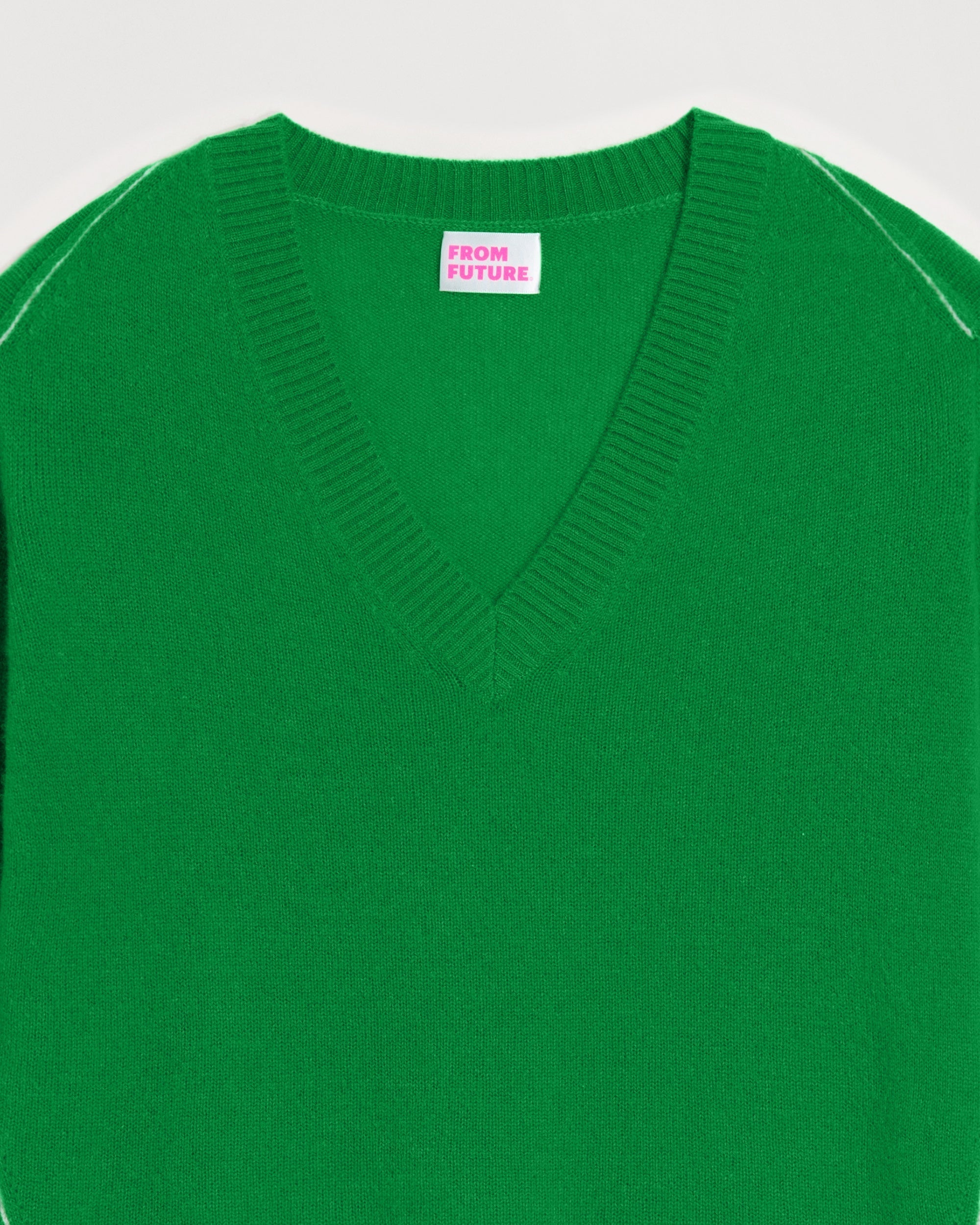 Pull à col V oversize coutures contrastées en cachemire - Summer Green